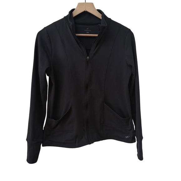 Freely Tops - Freely Athletic Jacket Size M Black Full Zip Mock Neck Thumbhole‎ Pockets